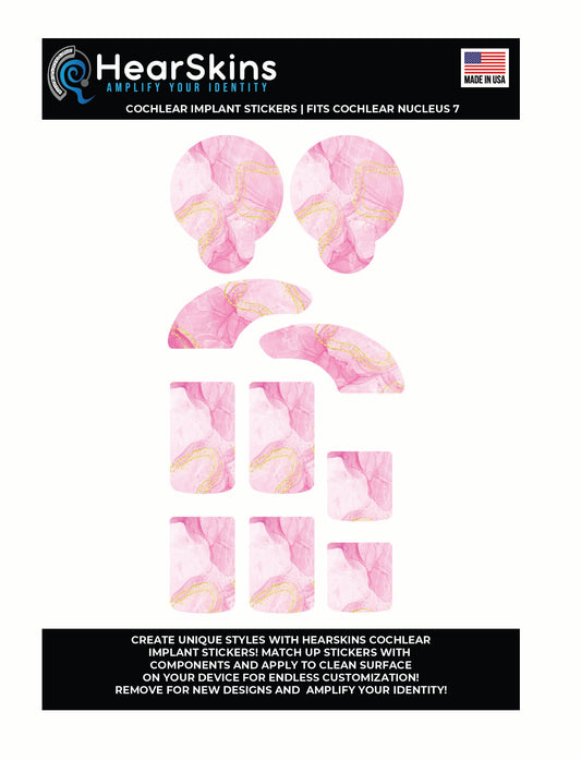 Pink Marble Cochlear Nucleus 7 or 8 Skins Stickers