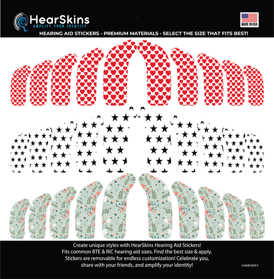 Hearts/Stars/Flowers Hearing Aid Skins Stickers